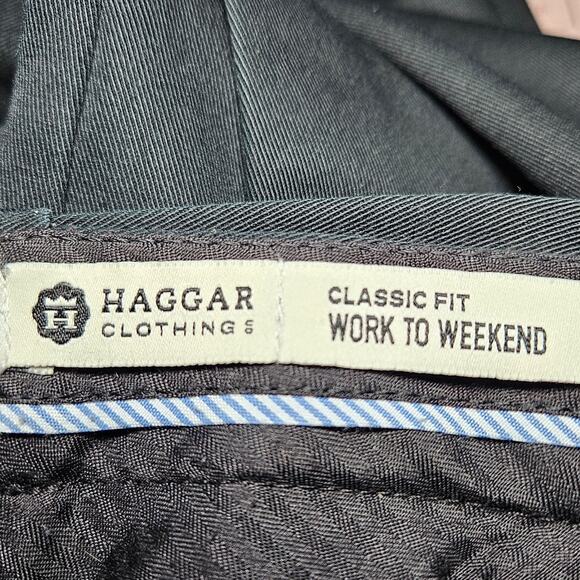 Haggar Pants Men 42x29 Black Classic Fit Work to Weekend Stretch Cotton Chino - Picture 9 of 9